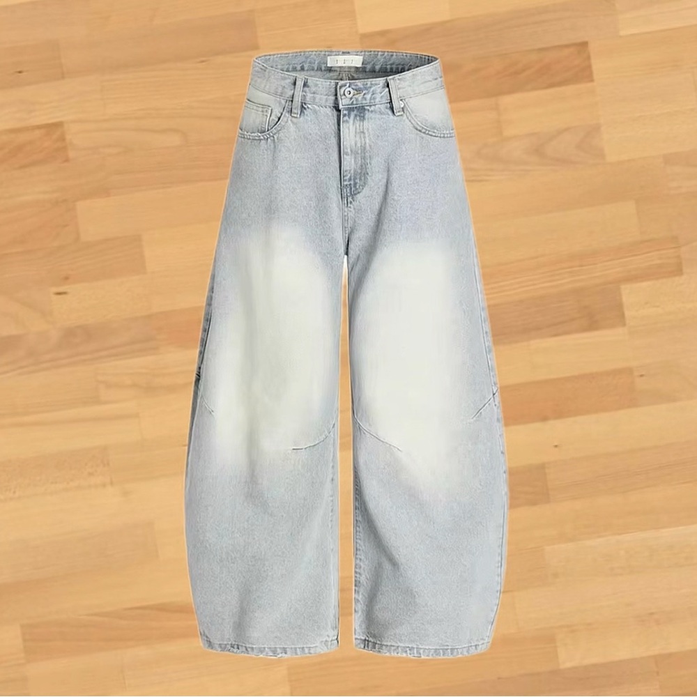 Crescent shaped OEM denims, worn out wide leg look🚑